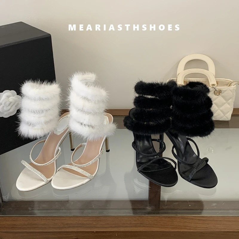 Sandals Women Fur Decor Snake Shaped Elastic Strap Sandalias Rhinestone Decor Thin Heels Wedding Shoes Summer Dress Shoes Pumps
Sandals Women Fur Decor Snake Shaped Elastic Strap Sandalias Rhinestone Decor Thin Heels Wedding Shoes Summer Dress Shoes Pumps