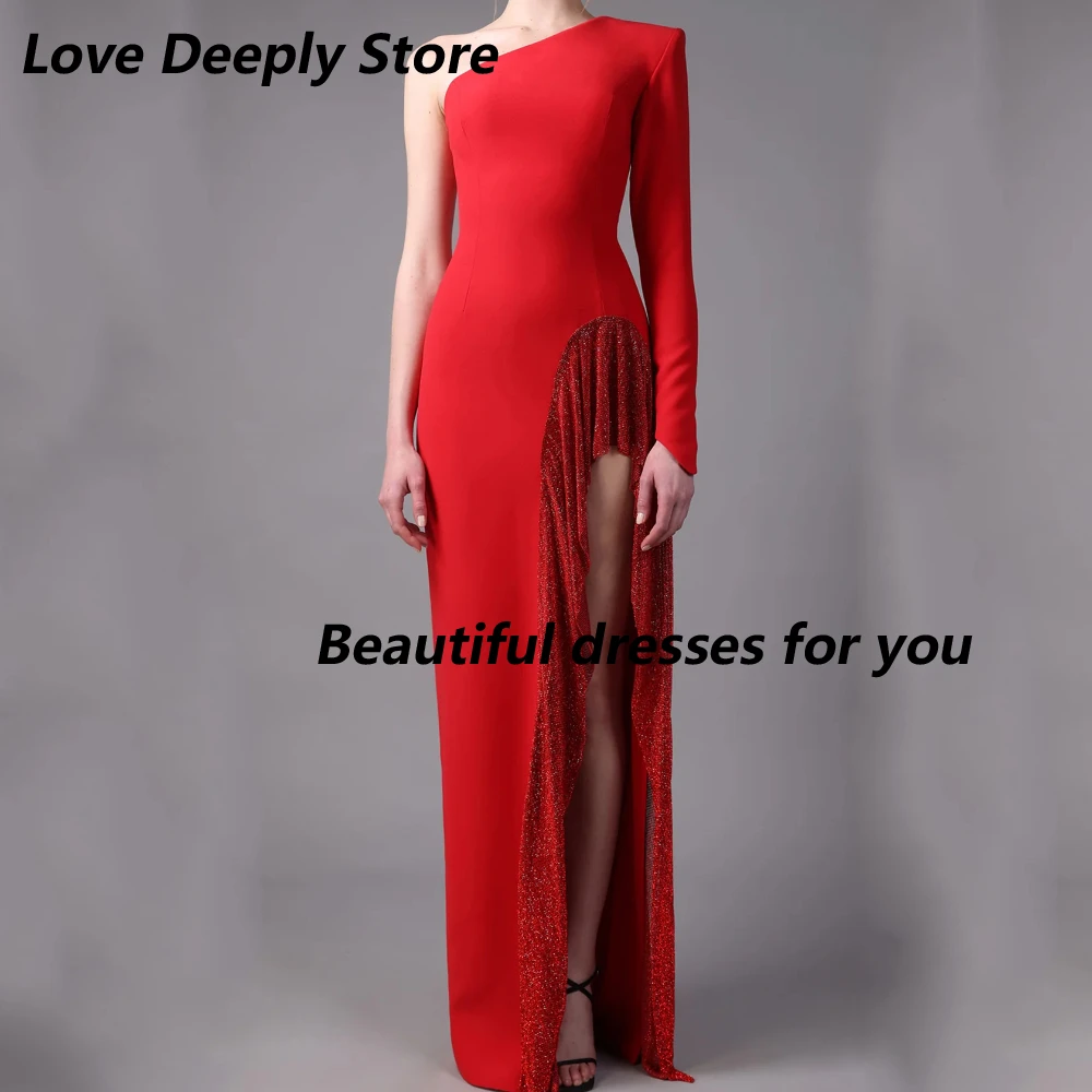Women's One Shoulder Long Sleeves Evening Dresses Customized A-line Thigh Slit Pleat Prom Gowns Back Ziper Party Gowns New Model
Women's One Shoulder Long Sleeves Evening Dresses Customized A-line Thigh Slit Pleat Prom Gowns Back Ziper Party Gowns New Model