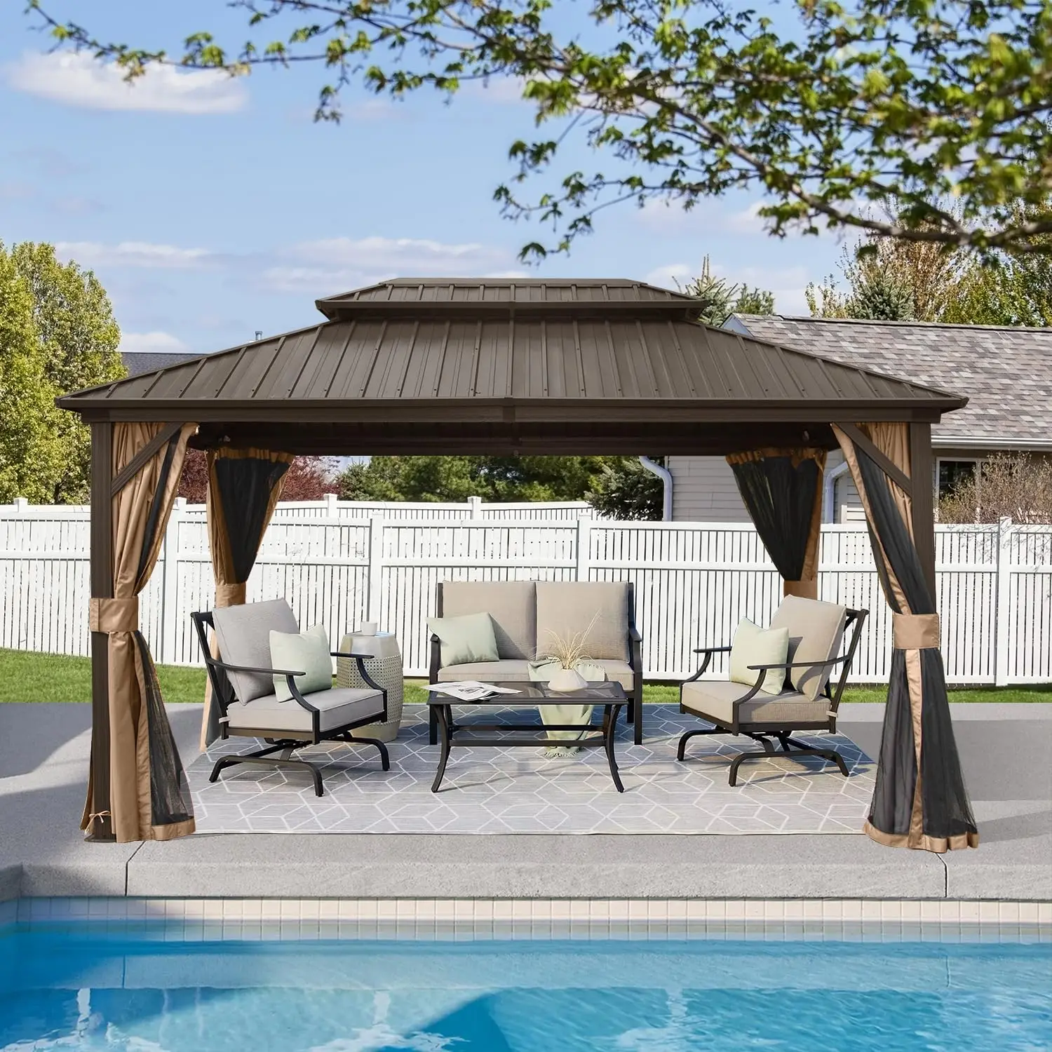 Domi Hardtop Gazebos 10x12FT, Aluminum Metal Gazebo with Galvanized Steel Double Roof Canopy, Curtain and Netting,, Customized
Domi Hardtop Gazebos 10x12FT, Aluminum Metal Gazebo with Galvanized Steel Double Roof Canopy, Curtain and Netting,, Customized