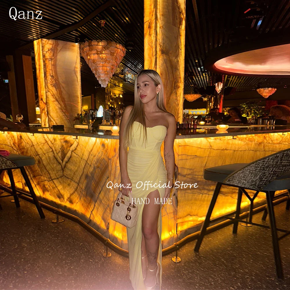Qanz Yellow Mermaid Prom Dresses Sexy High Leg Slit Dress For Wedding Guest Elegant Corset Back Pleat Evening Gown Customized
Qanz Yellow Mermaid Prom Dresses Sexy High Leg Slit Dress For Wedding Guest Elegant Corset Back Pleat Evening Gown Customized