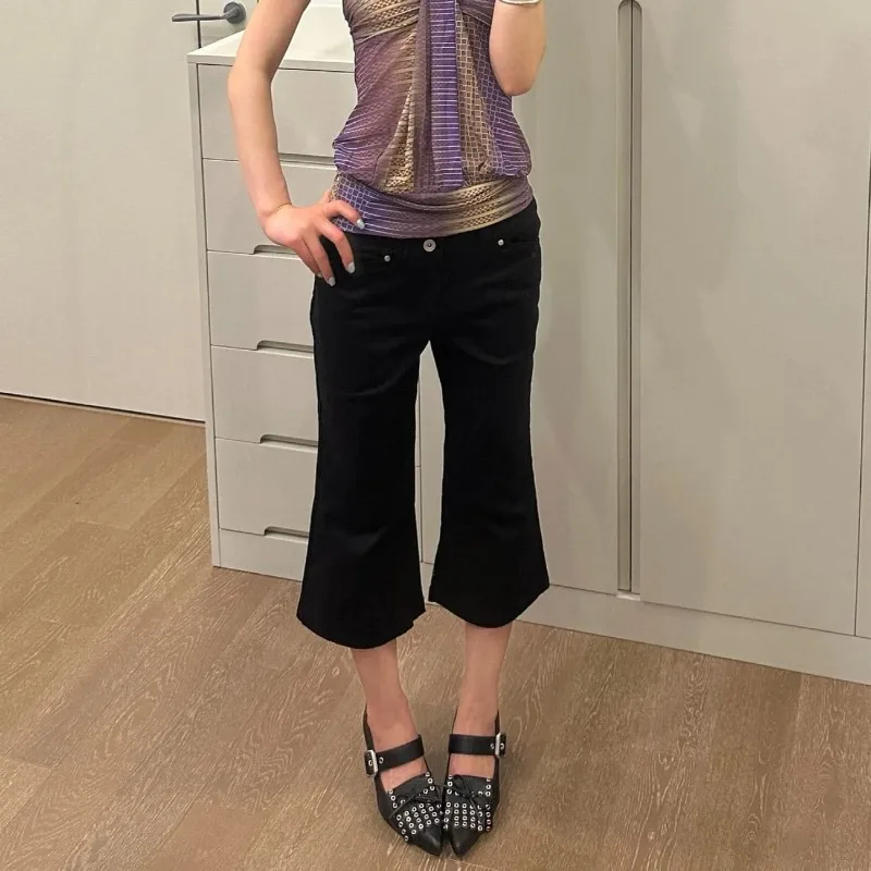 American Hotsweet Black Bootcut Capri Pants Female Clothing Elastic Denim Pants Summer Solid Color Vintage Stylish Rivet Jeans
American Hotsweet Black Bootcut Capri Pants Female Clothing Elastic Denim Pants Summer Solid Color Vintage Stylish Rivet Jeans