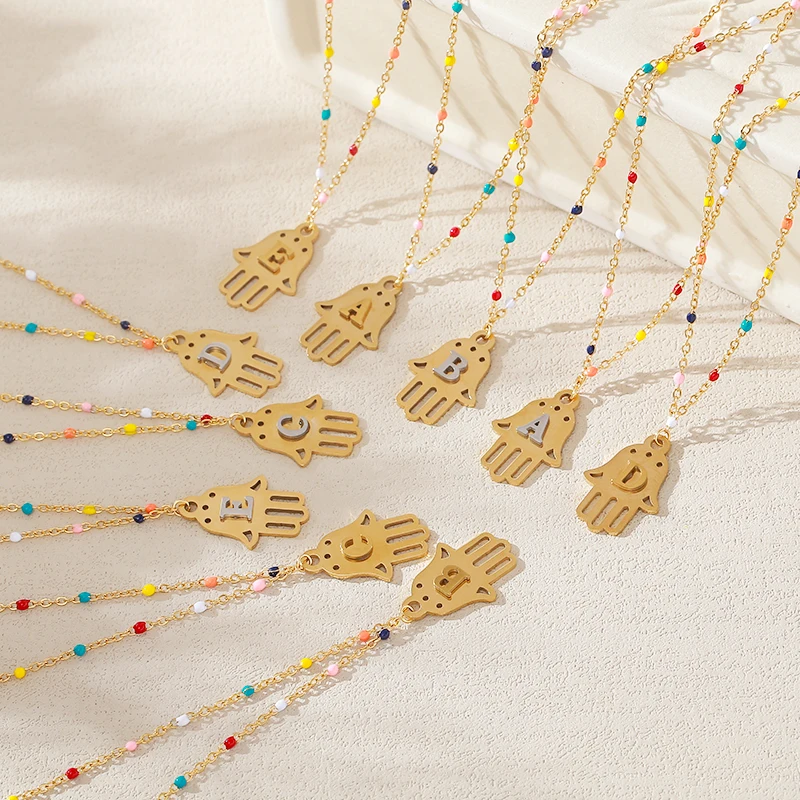 Initial A-Z Letter Hamsa Hand Necklaces For Women Elegant Chains Choker 26 Alphabet Pendant Stainless Steel Turkish Jewelry Gift
Initial A-Z Letter Hamsa Hand Necklaces For Women Elegant Chains Choker 26 Alphabet Pendant Stainless Steel Turkish Jewelry Gift