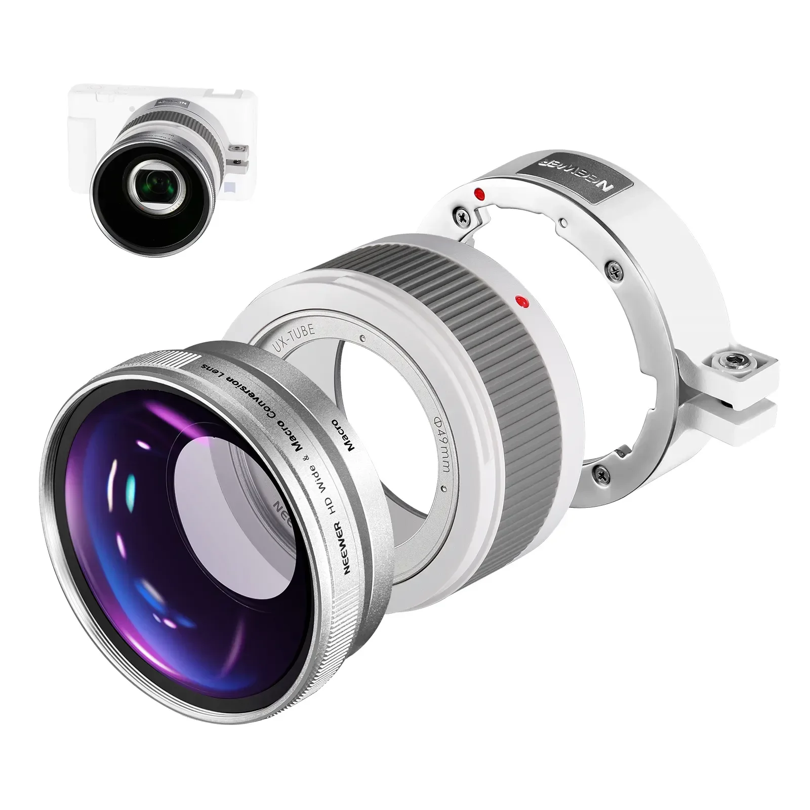 NEEWER Wide Angle Lens Compatible With Sony ZV1 Camera, 2 In 1 18mm HD Wide Angle & 10x Macro Additional Lens With Extension Tub
NEEWER Wide Angle Lens Compatible With Sony ZV1 Camera, 2 In 1 18mm HD Wide Angle & 10x Macro Additional Lens With Extension Tub