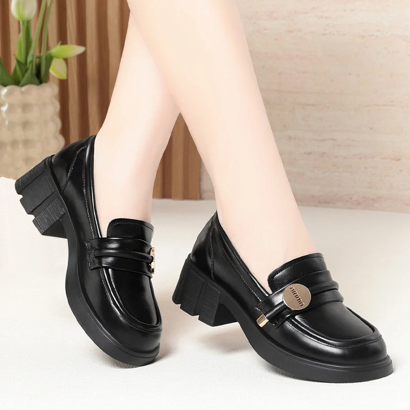 Round Toe Shallow Mouth Single Shoes Spring And Autumn British Style Loafers Women's Black One-Legged Thick Heeled Leather Shoes
Round Toe Shallow Mouth Single Shoes Spring And Autumn British Style Loafers Women's Black One-Legged Thick Heeled Leather Shoes