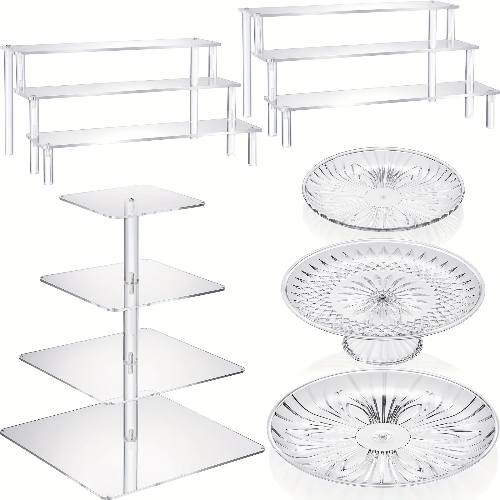 6pcs Acrylic Cake Stands Set Include 2pcs Display Risers 1pc 4 Tier Cupcake Tower And 3 Clear Round Dessert Trays Cake Table Hol
6pcs Acrylic Cake Stands Set Include 2pcs Display Risers 1pc 4 Tier Cupcake Tower And 3 Clear Round Dessert Trays Cake Table Hol