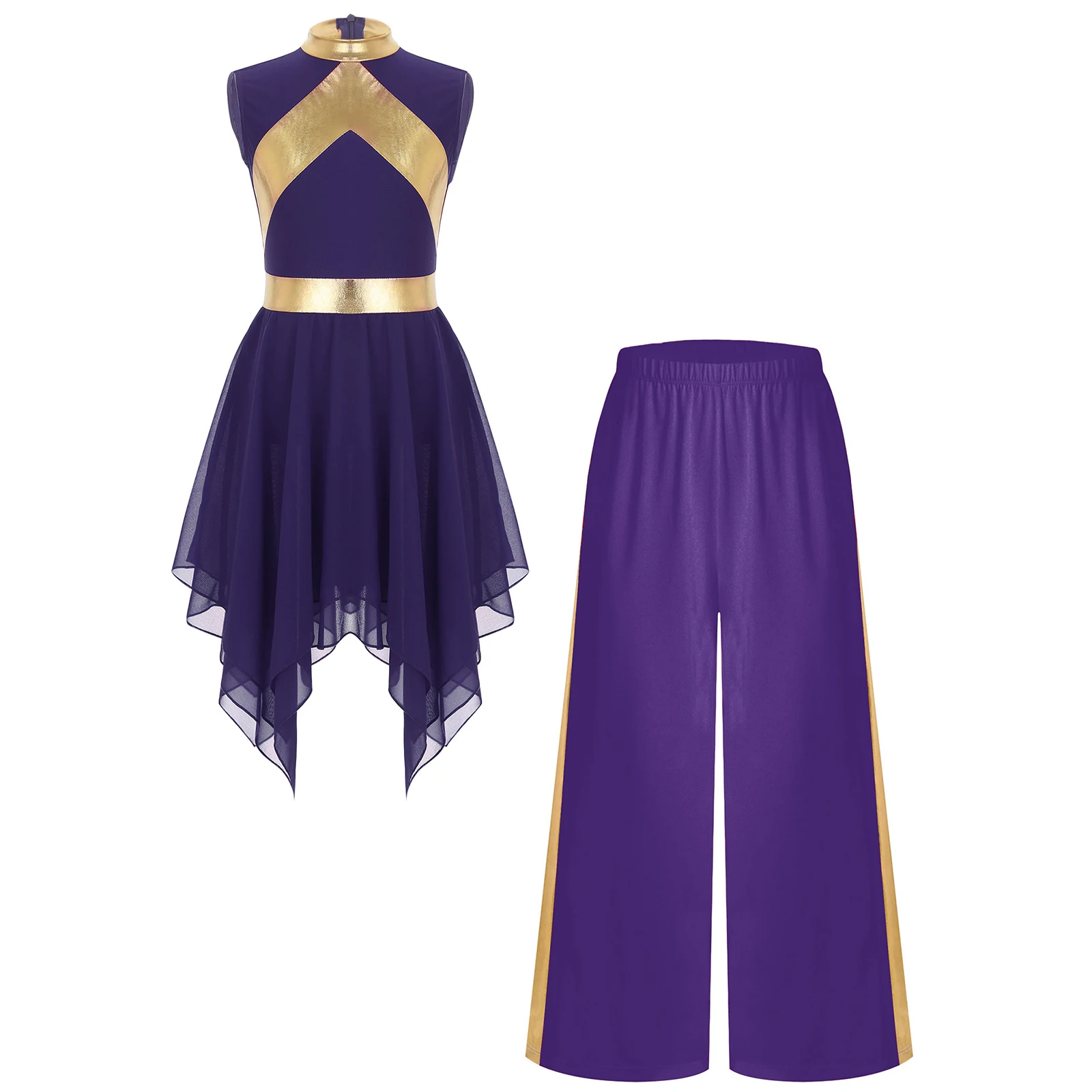 Kids Girls Liturgical Praise Dance Sets Church Choir Dancewear Contrast Color Asymmetrical Hem Dress with Pants Performance Suit
Kids Girls Liturgical Praise Dance Sets Church Choir Dancewear Contrast Color Asymmetrical Hem Dress with Pants Performance Suit