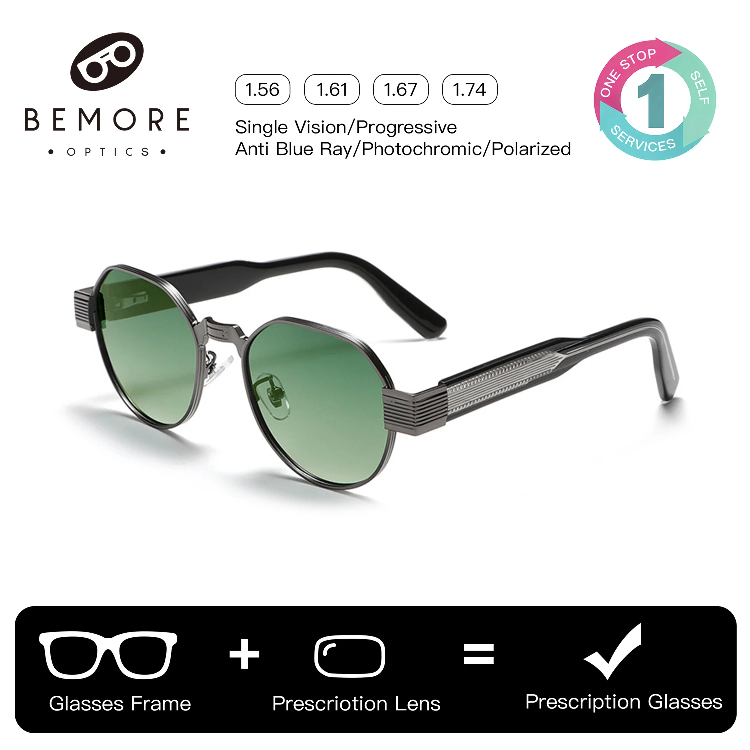 BEMORE Polygon Prescription Sunglasses Stainless Steel Polarized UV400 Glasses with Diopters Plus Women's Optical Grade Glasses
BEMORE Polygon Prescription Sunglasses Stainless Steel Polarized UV400 Glasses with Diopters Plus Women's Optical Grade Glasses