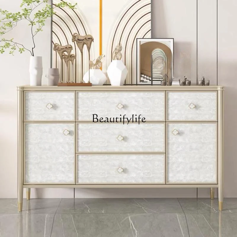 Shell solid wood dining side cabinet modern simple integrated wall champagne gold French porch locker
Shell solid wood dining side cabinet modern simple integrated wall champagne gold French porch locker