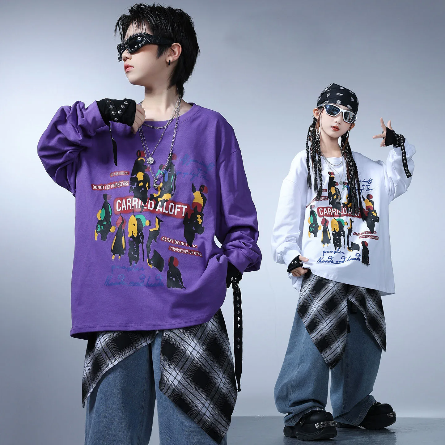 Kid Kpop Hip Hop Clothing Purple White Sweatshirt Denim Blue Street Baggy Jeans Pants for Girl Boy Dance Wear Costumes Clothes
Kid Kpop Hip Hop Clothing Purple White Sweatshirt Denim Blue Street Baggy Jeans Pants for Girl Boy Dance Wear Costumes Clothes