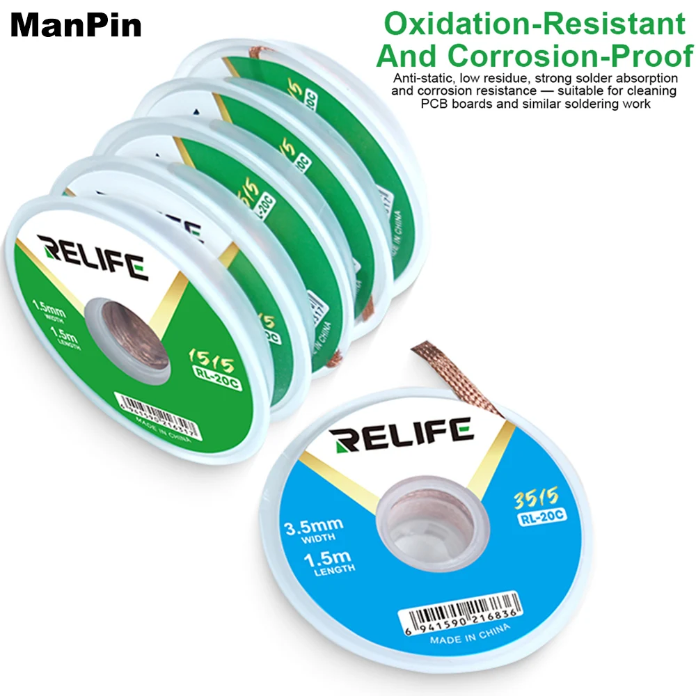 RELIFE RL20C 5pcs/lot Pure Copper Solder Wick Wire Line Low-residue Welding Absorption Cleaning PCB Mainboard Phone Repair Tool
RELIFE RL20C 5pcs/lot Pure Copper Solder Wick Wire Line Low-residue Welding Absorption Cleaning PCB Mainboard Phone Repair Tool