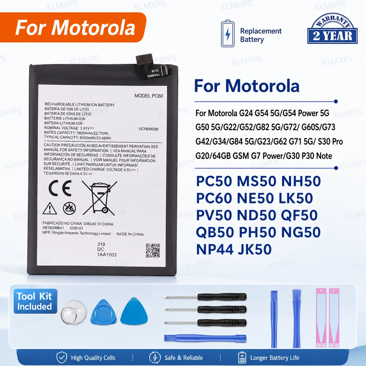 Replacement Battery For Motorola Moto G Series G24 G54 G7 Power G50 G23 G22 G52 G60S G20 G42 G34 G84 G62 G71 G73 P30 Note
Replacement Battery For Motorola Moto G Series G24 G54 G7 Power G50 G23 G22 G52 G60S G20 G42 G34 G84 G62 G71 G73 P30 Note