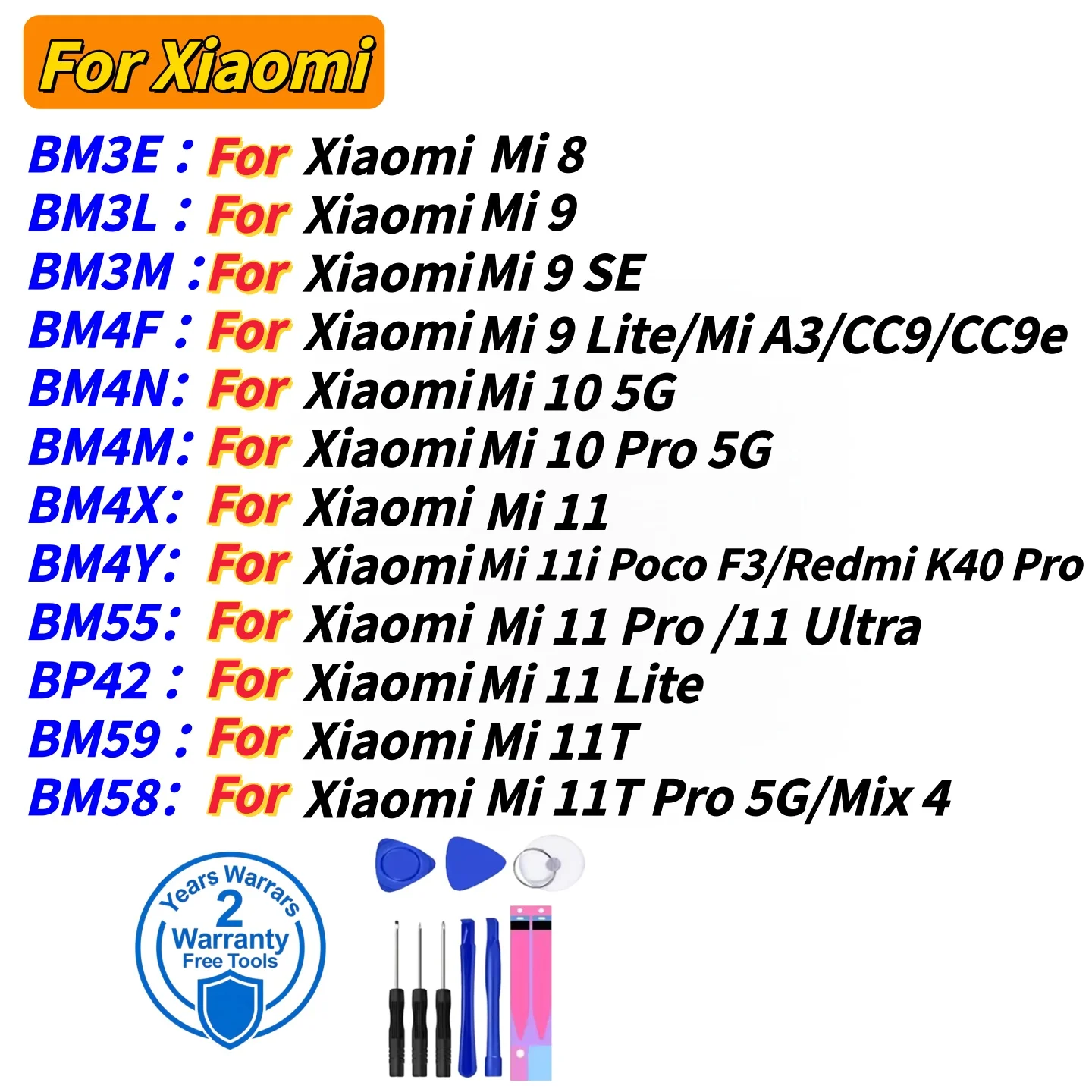 High quality lithium battery For Xiaomi Mi 8 9 10 11 11i 11T Ultra SE Lite 5G BM4F BM4N BM4X BM4Y BM3L BM3M BP42 BM55 BM58 BM59
High quality lithium battery For Xiaomi Mi 8 9 10 11 11i 11T Ultra SE Lite 5G BM4F BM4N BM4X BM4Y BM3L BM3M BP42 BM55 BM58 BM59