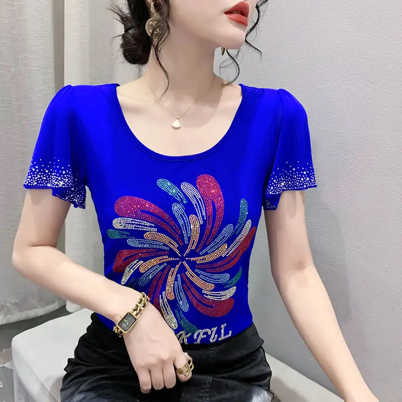 Summer New Round Neck Fashion Butterfly Sleeve T-Shirts Women High Street Casual Slim Pullovers Rhinestone Printing Y2K Tops
Summer New Round Neck Fashion Butterfly Sleeve T-Shirts Women High Street Casual Slim Pullovers Rhinestone Printing Y2K Tops