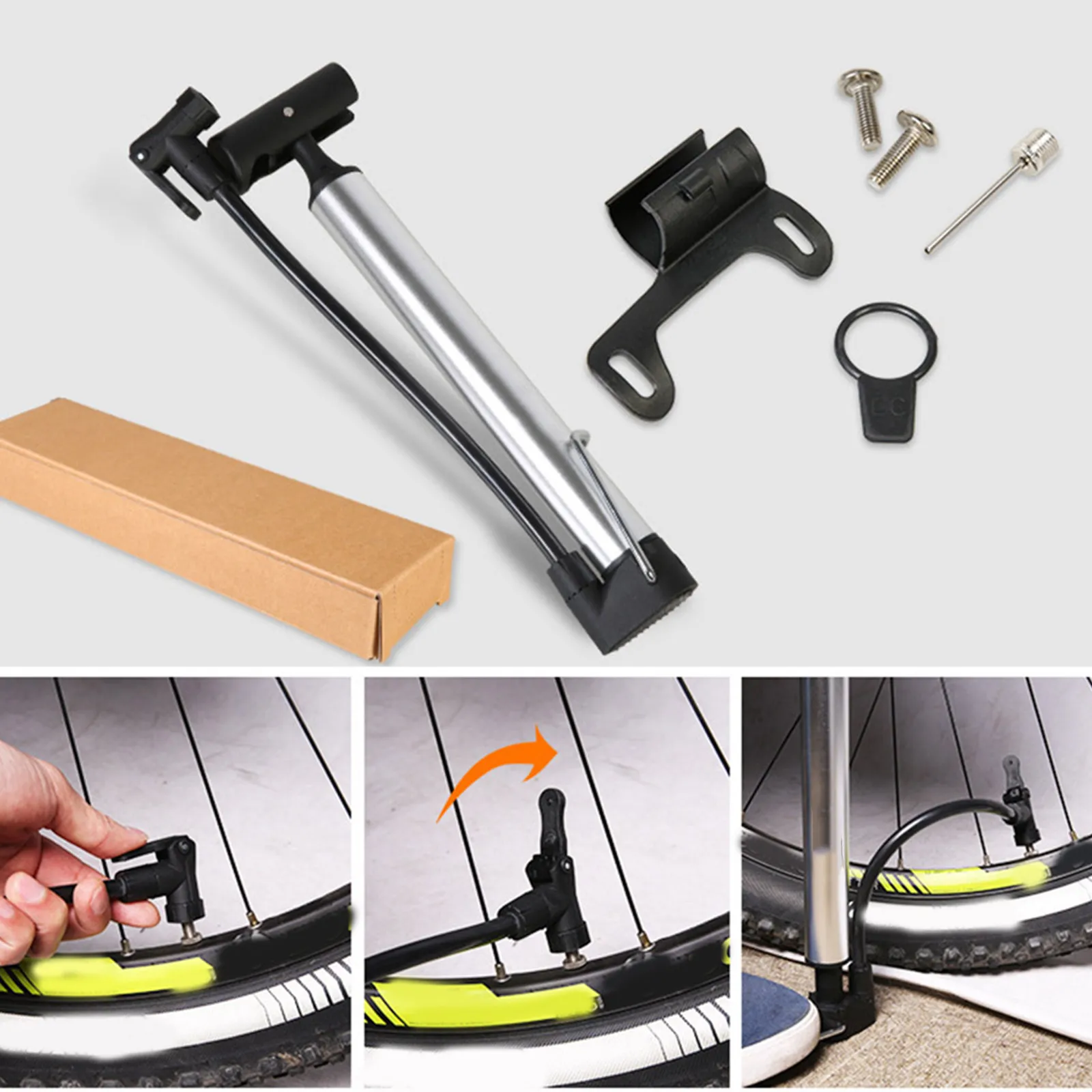 Portable Bike Tire Floor Pump Mini High Pressure Hand Pump Silver Compatible Valve Inflator for Bicycle
Portable Bike Tire Floor Pump Mini High Pressure Hand Pump Silver Compatible Valve Inflator for Bicycle
