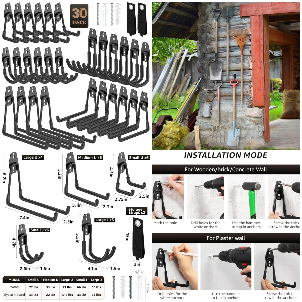 30 Pack Heavy Duty Steel Wall Mount Garage Hooks with Anti-Slip Coating for Bikes, Ladders, Tools
30 Pack Heavy Duty Steel Wall Mount Garage Hooks with Anti-Slip Coating for Bikes, Ladders, Tools