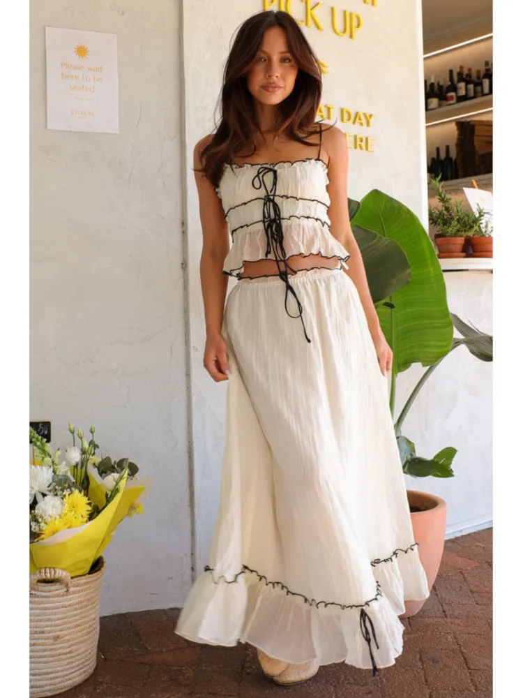 Fashion Solid Skirt Set For Women Elegant Spaghetti Strap Tops+Loose Skirts 2 Piece Sets Lady Casual Holiday Beach Party Clothes
Fashion Solid Skirt Set For Women Elegant Spaghetti Strap Tops+Loose Skirts 2 Piece Sets Lady Casual Holiday Beach Party Clothes