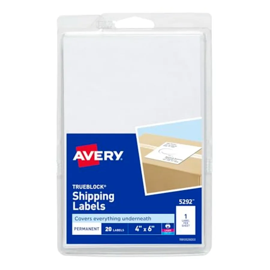 Printable Shipping Labels, 4" x 6", White, 20 Blank Address Labels 05292
Printable Shipping Labels, 4" x 6", White, 20 Blank Address Labels 05292