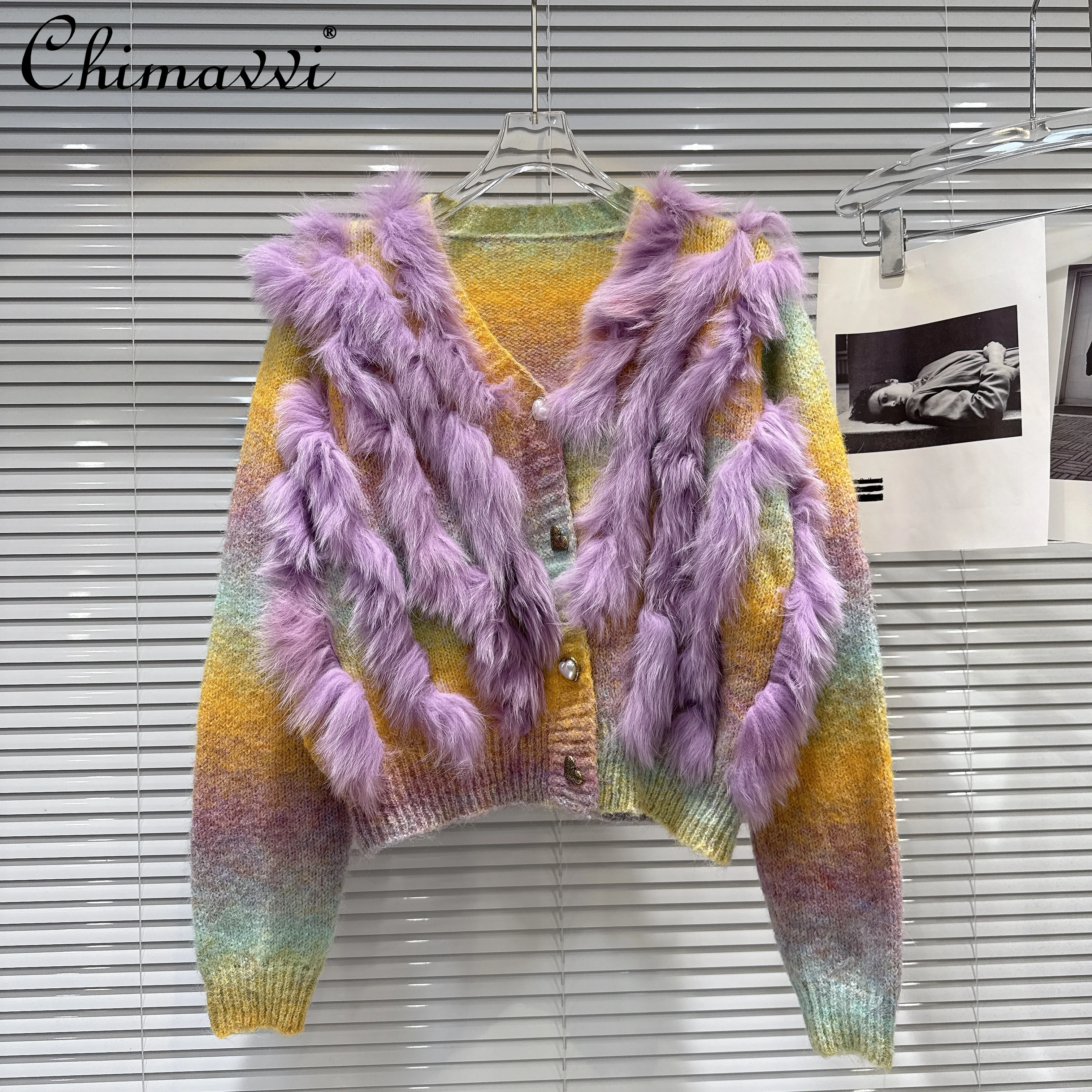 Korean Style Fashion Socialite Knitted Sweater Plush Patchwork V-Neck Long Sleeve Single-Breasted Cardigan Jacket Women Autumn 
Korean Style Fashion Socialite Knitted Sweater Plush Patchwork V-Neck Long Sleeve Single-Breasted Cardigan Jacket Women Autumn