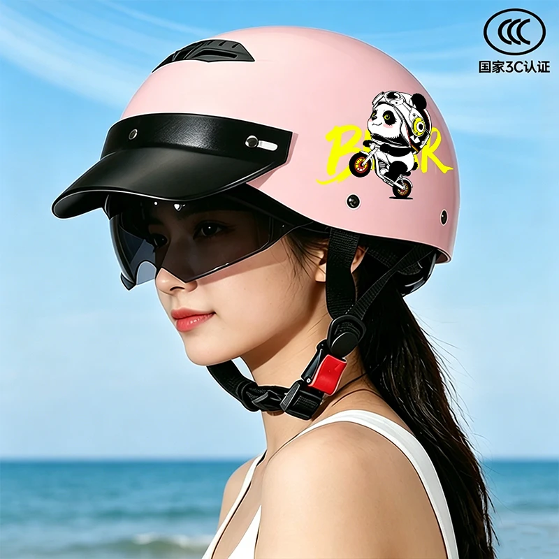 Pink Panda Cartoon Motorcycle Helmet Open Face Half Helmet Summer Breathable Sun Visor Scooter Bicycle Safety Helmet
Pink Panda Cartoon Motorcycle Helmet Open Face Half Helmet Summer Breathable Sun Visor Scooter Bicycle Safety Helmet