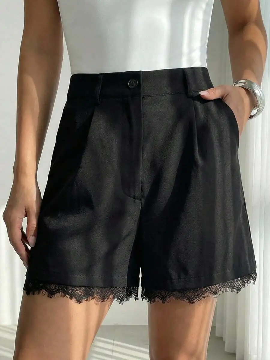 Womens Black Lace Trimmed High Waist Casual Shorts
Womens Black Lace Trimmed High Waist Casual Shorts