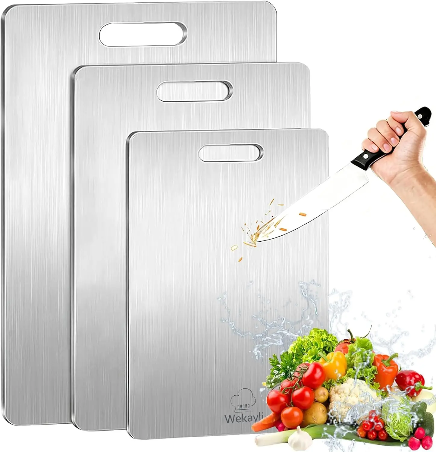 304 Stainless Steel Cutting Board Set, 3-Piece Non-Toxic Kitchen Chopping Boards, Dishwasher Safe & Knife Friendly for Meat, Veggies, Fruit (15"x11", 13"x9", 10"x6")
304 Stainless Steel Cutting Board Set, 3-Piece Non-Toxic Kitchen Chopping Boards, Dishwasher Safe & Knife Friendly for Meat, Veggies, Fruit (15"x11", 13"x9", 10"x6")