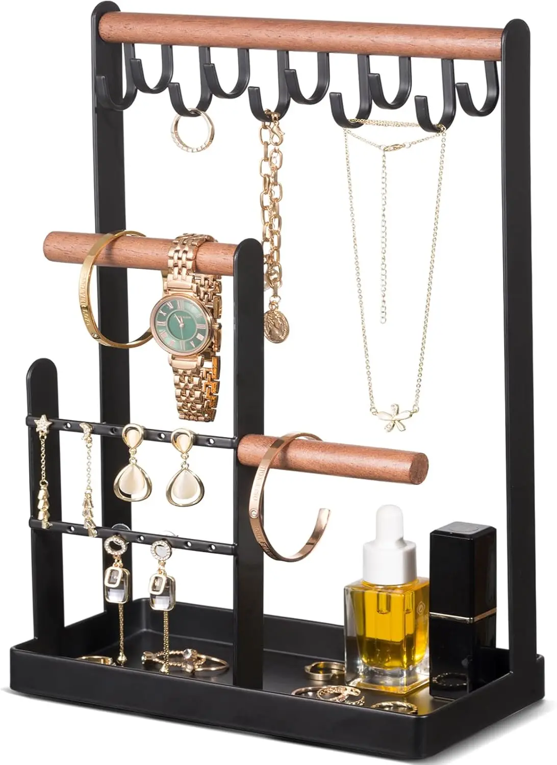 4-х уровневая подставка для ювелирных изделий с подставкой для колец и 10 крючками — черная, средняя
4-х уровневая подставка для ювелирных изделий с подставкой для колец и 10 крючками — черная, средняя