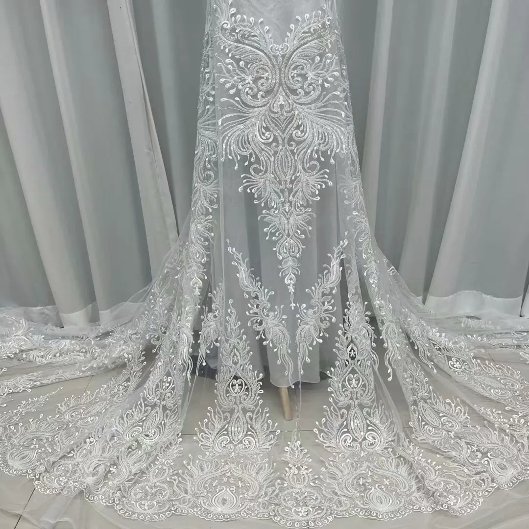 Heavy Beading Embroidery Mesh Lace Fabric for White Beige Sequins Evening Wedding Dress Veil 130CM Wide 1 Yard Long L129
Heavy Beading Embroidery Mesh Lace Fabric for White Beige Sequins Evening Wedding Dress Veil 130CM Wide 1 Yard Long L129