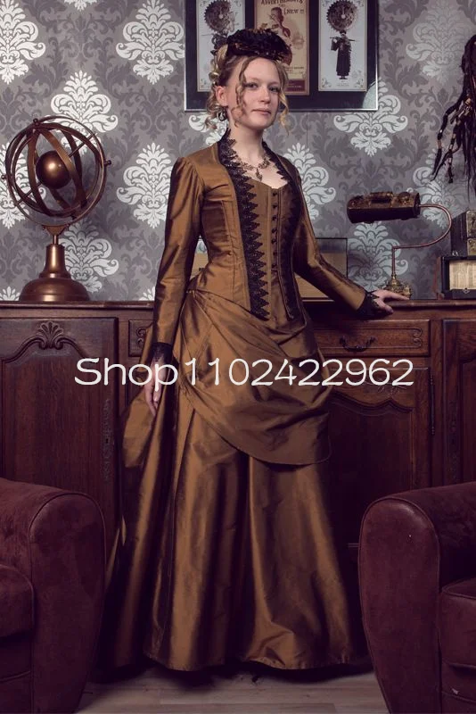 CustomizedBrown Lace Stain Bustle PromDress Ruched Long Sleeve Victorian and Edwardian Gothic Lace-up Corset Cosplay EveningGown
CustomizedBrown Lace Stain Bustle PromDress Ruched Long Sleeve Victorian and Edwardian Gothic Lace-up Corset Cosplay EveningGown