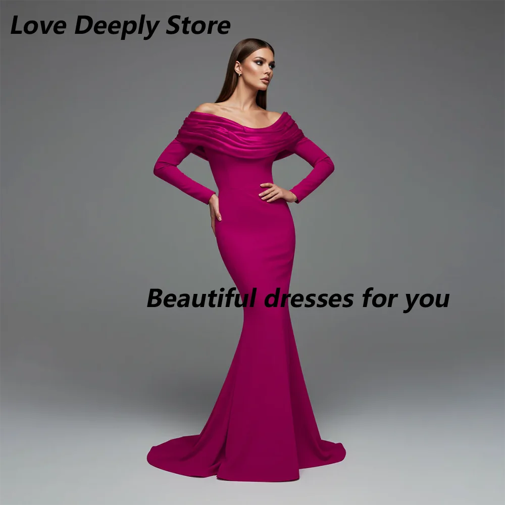 Customized Fuchsia Evening Dresses Off The Shoulder Long Sleeves Mermaid Prom Dress Floor Length Elegant Formal Party Dress
Customized Fuchsia Evening Dresses Off The Shoulder Long Sleeves Mermaid Prom Dress Floor Length Elegant Formal Party Dress