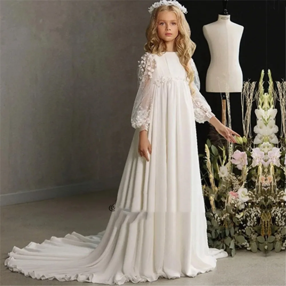 Customized Elegant Flower Girl Wedding Dress Appliques Floral Transparent Long Sleeve Birthday Party Kids First Communion Gown
Customized Elegant Flower Girl Wedding Dress Appliques Floral Transparent Long Sleeve Birthday Party Kids First Communion Gown
