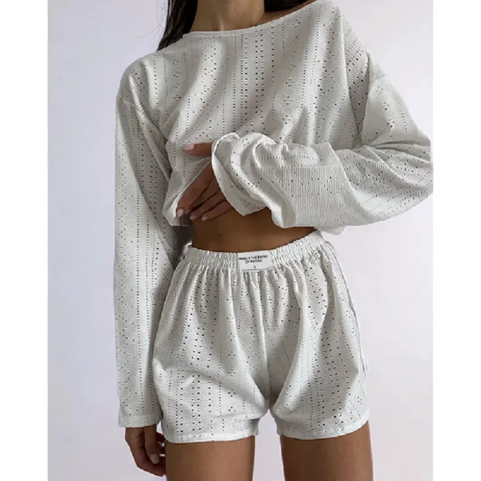 Women's Casual Shorts Set: Round-Neck Long-Sleeve Top with Short Swimwear, Summer Fashion Two-Piece
Women's Casual Shorts Set: Round-Neck Long-Sleeve Top with Short Swimwear, Summer Fashion Two-Piece