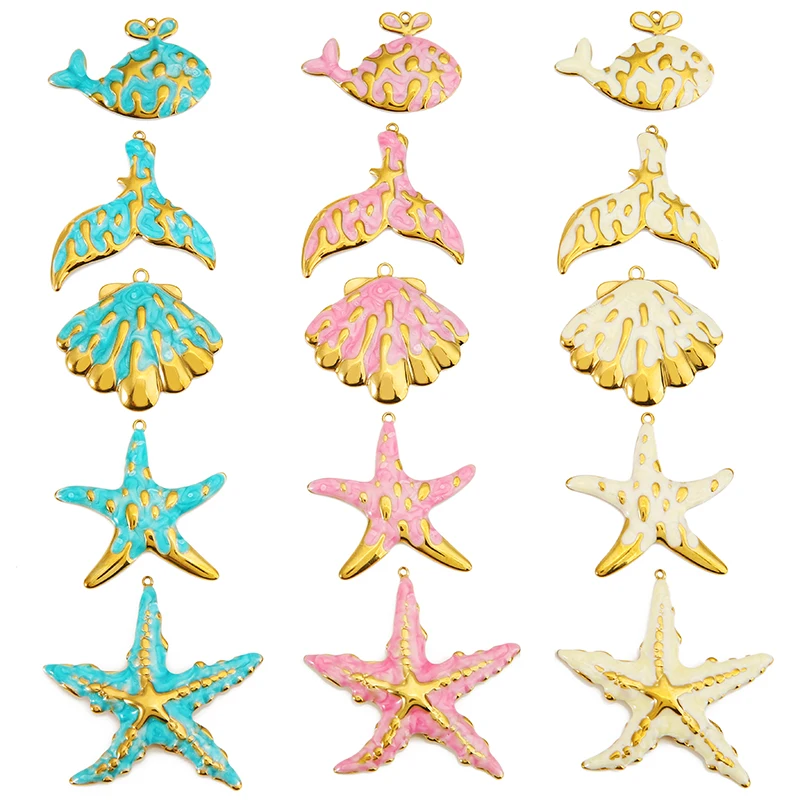 2pcs Stainless Steel Enamel Ocean Charms Starfish Shell Fishtail Whale Big Pendant for DIY Necklace Summer Autumn Jewelry Making
2pcs Stainless Steel Enamel Ocean Charms Starfish Shell Fishtail Whale Big Pendant for DIY Necklace Summer Autumn Jewelry Making