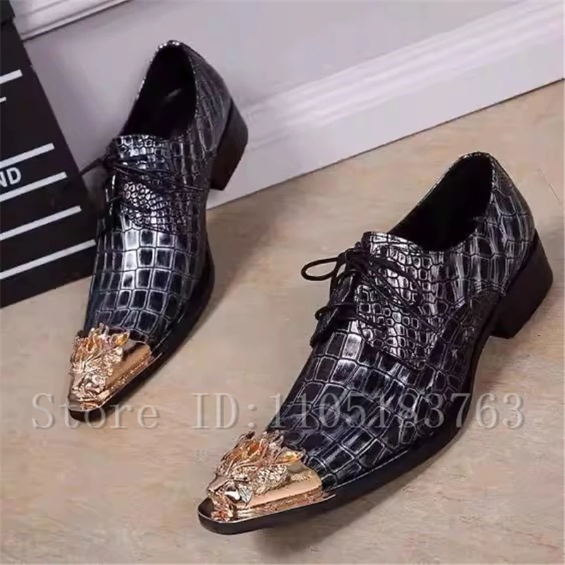 Men's Luxury Crocodile-Embossed Leather Dress Shoes with Gold Metal Toe Cap Formal Pointed Toe Lace-Up Oxfords for Party Wedding
Men's Luxury Crocodile-Embossed Leather Dress Shoes with Gold Metal Toe Cap Formal Pointed Toe Lace-Up Oxfords for Party Wedding