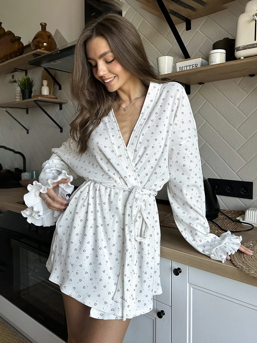 Marthaqiqi Casual Printing Female Sleepwear Long Sleeve Robe Sexy V-Neck Nightgowns Lace Up Nightwear Mini Dress Women'S Pajamas
Marthaqiqi Casual Printing Female Sleepwear Long Sleeve Robe Sexy V-Neck Nightgowns Lace Up Nightwear Mini Dress Women'S Pajamas