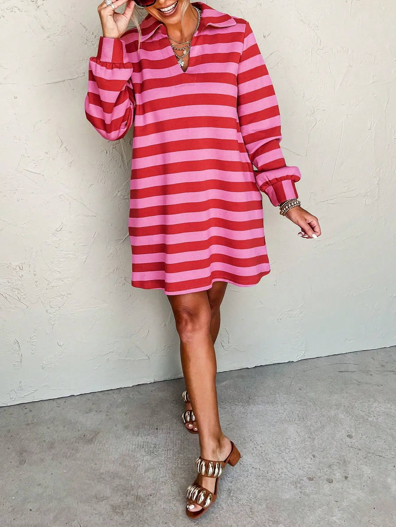 Women's Casual Striped Loose Long Sleeve Shirt Collar Lantern Sleeve Dress Spring Autumn
Women's Casual Striped Loose Long Sleeve Shirt Collar Lantern Sleeve Dress Spring Autumn