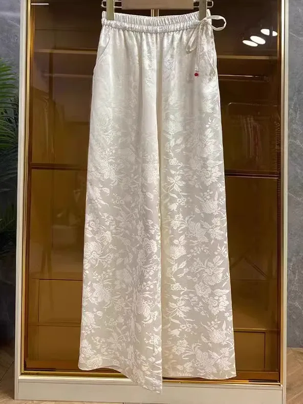 New Chinese Style Loose Wide Leg Pants Women Summer Thin Drapey High Waist Tkae Flower Pattern Breathable Comfortable Pants
New Chinese Style Loose Wide Leg Pants Women Summer Thin Drapey High Waist Tkae Flower Pattern Breathable Comfortable Pants