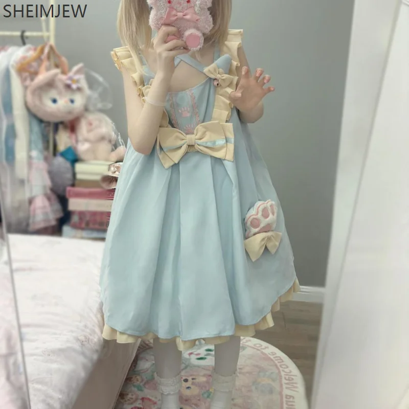 Japanese Kawaii Cute Lolita Princess Dress Female Sweet Casual Loose Bow Dress Harajuku High School Girl Mini Sky Blue Dress
Japanese Kawaii Cute Lolita Princess Dress Female Sweet Casual Loose Bow Dress Harajuku High School Girl Mini Sky Blue Dress