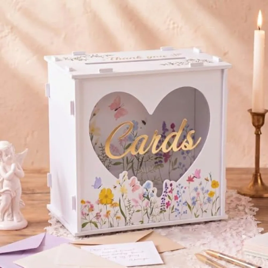 White Wedding Card Box for Reception with Heart Window, 10x6x10 Inch PVC Colorful Floral Gift Card Box for Wedding, Cards Stora
White Wedding Card Box for Reception with Heart Window, 10x6x10 Inch PVC Colorful Floral Gift Card Box for Wedding, Cards Stora