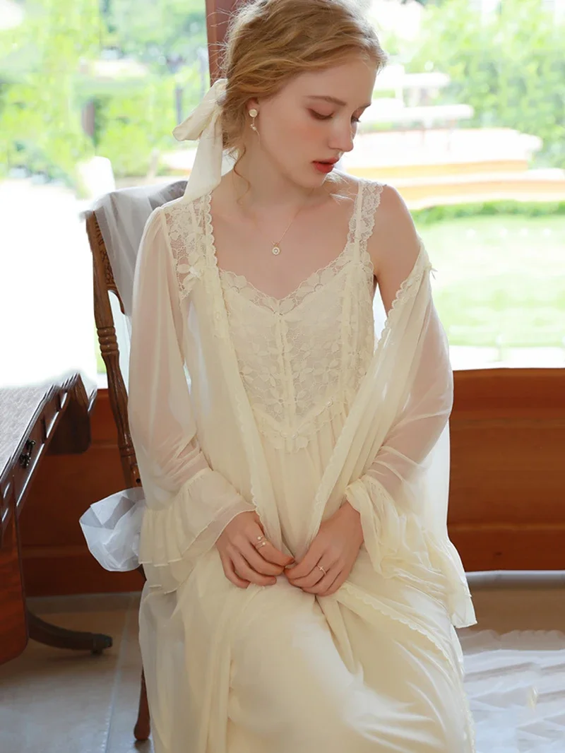 Women Spring Spaghetti Strap Nightdress Robe Sexy Backless Two-piece Vintage Princess Mesh Lace Fairy Nightgown Sleepwear
Women Spring Spaghetti Strap Nightdress Robe Sexy Backless Two-piece Vintage Princess Mesh Lace Fairy Nightgown Sleepwear