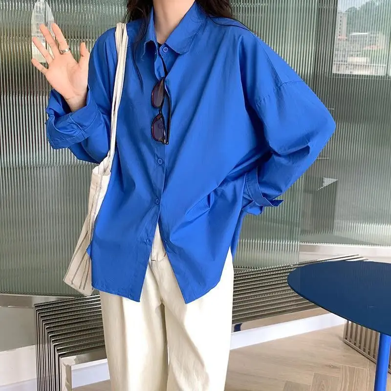 Spring Autumn New Klein Blue Shirt for Women Long Sleeve Polo Neck Loose Korean Solid Color Blouse Tops Casual Fashion Clothing
Spring Autumn New Klein Blue Shirt for Women Long Sleeve Polo Neck Loose Korean Solid Color Blouse Tops Casual Fashion Clothing