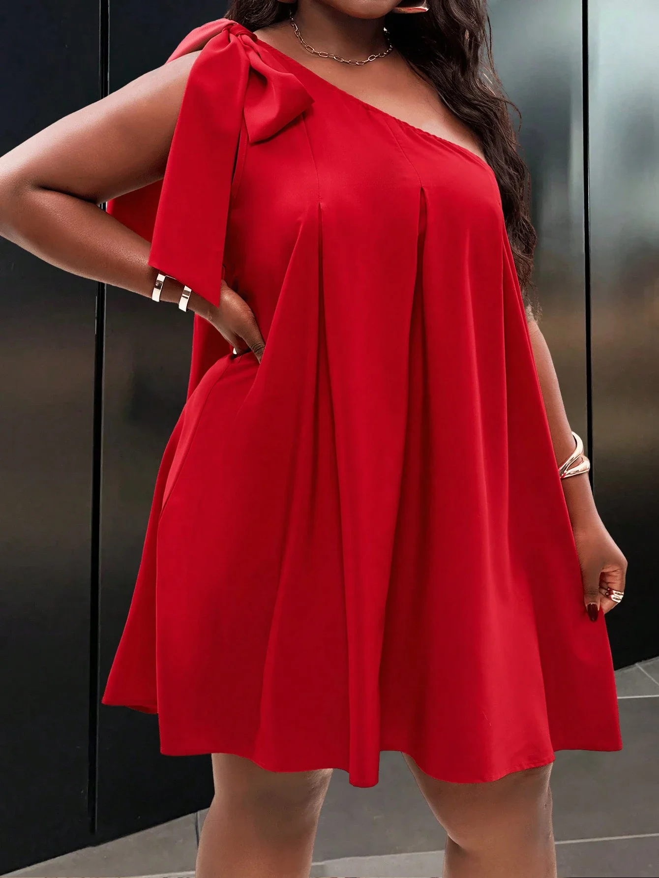 Plus Size Women Solid Red One Shoulder Bow Dress Casual Mini A-Line
Plus Size Women Solid Red One Shoulder Bow Dress Casual Mini A-Line