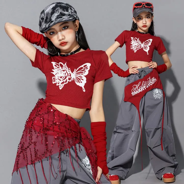 2026 Hip Hop Kpop Dance Clothes Children Jazz Performance Costume Red Crop Top Gray Baggy Pants Girl Fashion Streetwear VDL5367
2026 Hip Hop Kpop Dance Clothes Children Jazz Performance Costume Red Crop Top Gray Baggy Pants Girl Fashion Streetwear VDL5367
