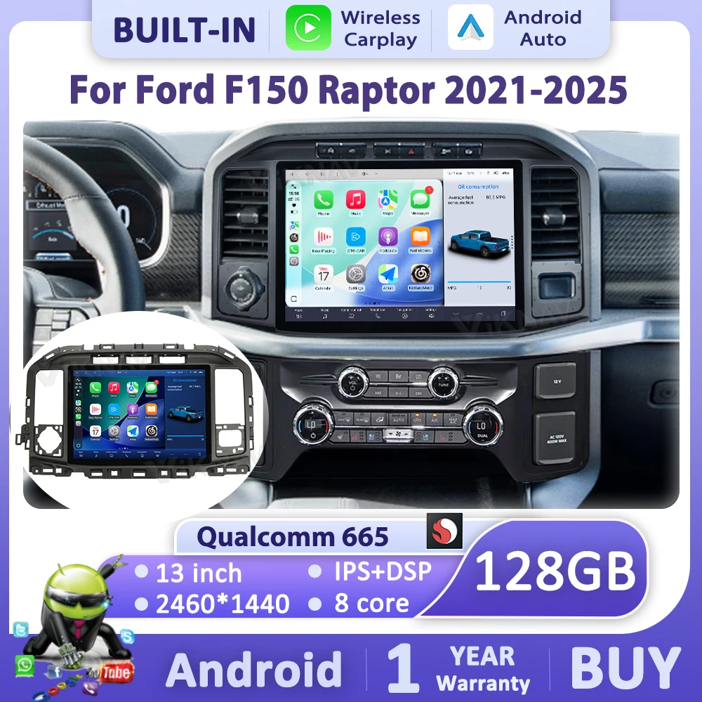 Для Ford F150 F250 F350 F450 2021-2025: 13-дюймовое автомобильное радио на Android с беспроводным CarPlay, Android Auto, GPS-навигацией и аудиосистемой
Для Ford F150 F250 F350 F450 2021-2025: 13-дюймовое автомобильное радио на Android с беспроводным CarPlay, Android Auto, GPS-навигацией и аудиосистемой