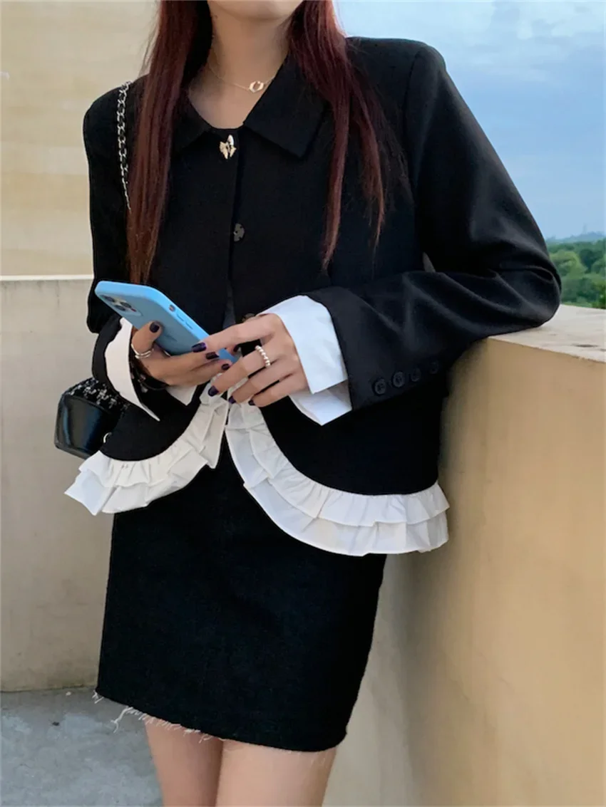 Arazooyi Black Ruffles Blazers Women Patchwork Chic Spring 2023 Vintage Slim-Fit New Elegant Office Lady All Match Coats
Arazooyi Black Ruffles Blazers Women Patchwork Chic Spring 2023 Vintage Slim-Fit New Elegant Office Lady All Match Coats