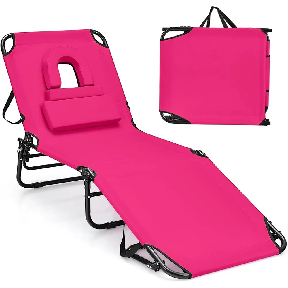 Portable Adjustable Outdoor Beach Lounge Chair with Hole, Removable Pillow, and Carry Strap
Portable Adjustable Outdoor Beach Lounge Chair with Hole, Removable Pillow, and Carry Strap