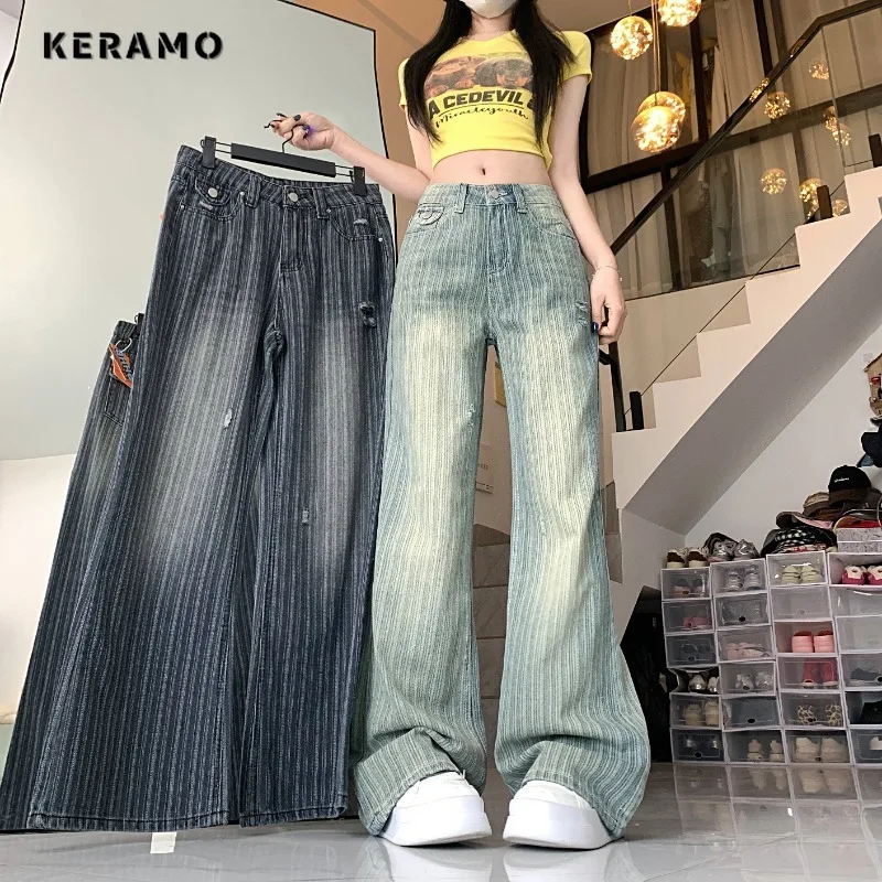 Women's Casual Retro Striped Pants Full Length Baggy Emo Harajuku Washed Loose Fit Jeans High Waist Y2K 2000s Denim Trouser
Women's Casual Retro Striped Pants Full Length Baggy Emo Harajuku Washed Loose Fit Jeans High Waist Y2K 2000s Denim Trouser