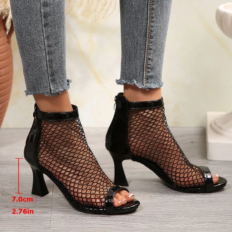 Summer high-heeled sandals for women round toe open toe zipper mesh breathable fish mouth shoes
Summer high-heeled sandals for women round toe open toe zipper mesh breathable fish mouth shoes