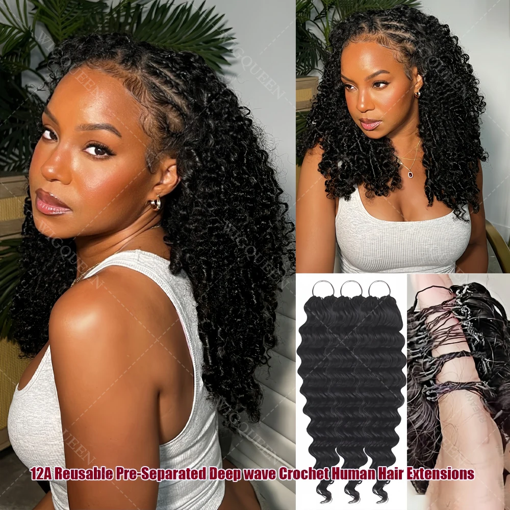12A Deep Wave Human Crochet Hair for Women Pre-Separated Loose Deep Wavy Reusable Feather Crochet Hair Extensions Natural Black
12A Deep Wave Human Crochet Hair for Women Pre-Separated Loose Deep Wavy Reusable Feather Crochet Hair Extensions Natural Black