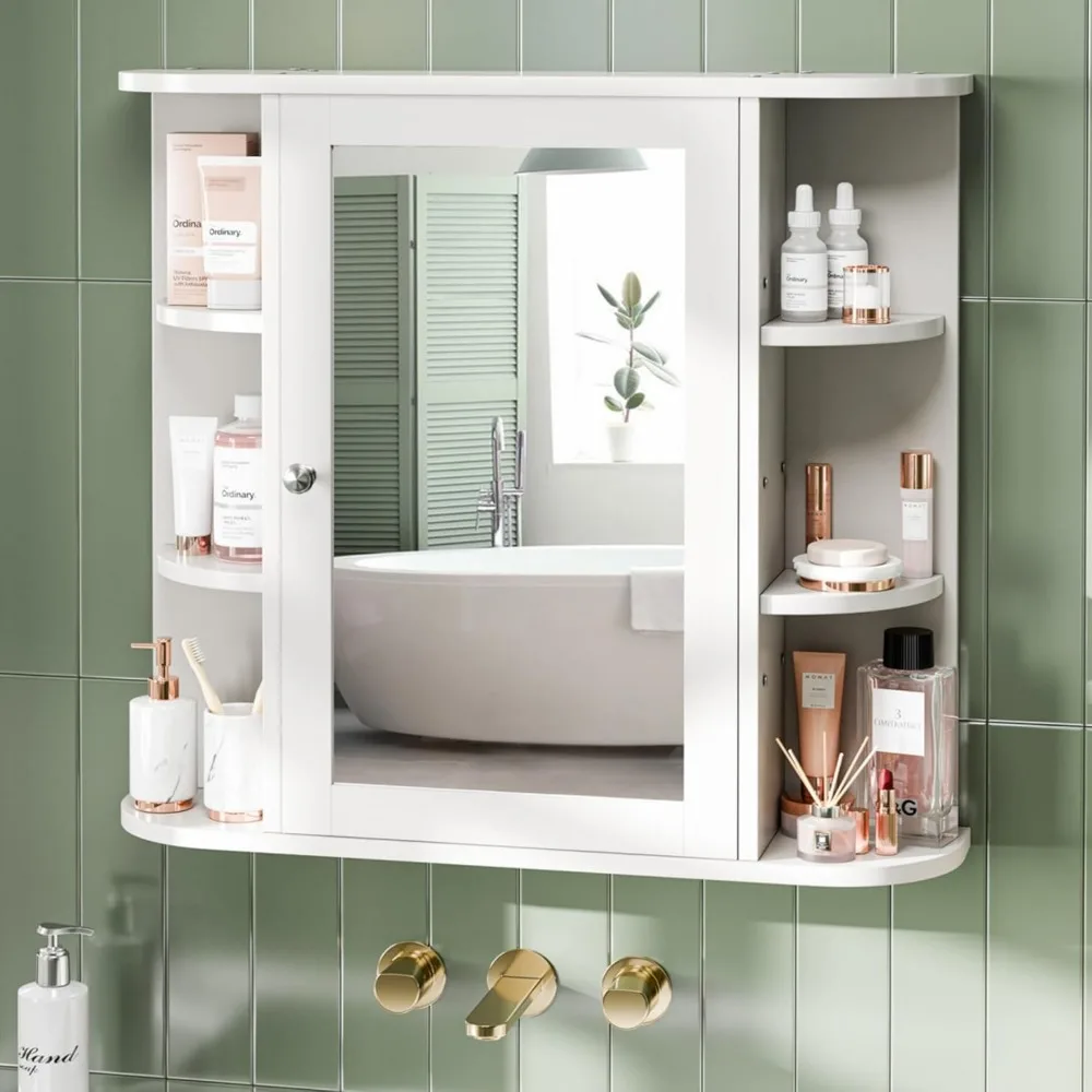 Bathroom Mirror Cabinet, Medicine Cabinet Wall Mounted with Mirror and 6 Open Shelves, White Bathroom Wall Cabinets, White
Bathroom Mirror Cabinet, Medicine Cabinet Wall Mounted with Mirror and 6 Open Shelves, White Bathroom Wall Cabinets, White