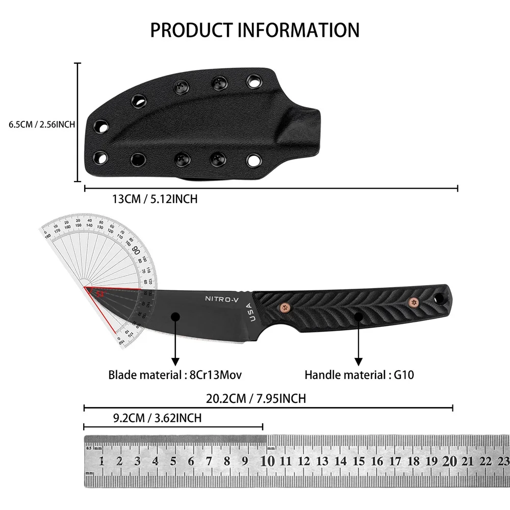 Outdoor Fixed Blade Knife G10 Non-slip Handle 8Cr13MoV Steel Heavy Duty Survival Knife for Camping Hiking Wilderness Adventure
Outdoor Fixed Blade Knife G10 Non-slip Handle 8Cr13MoV Steel Heavy Duty Survival Knife for Camping Hiking Wilderness Adventure